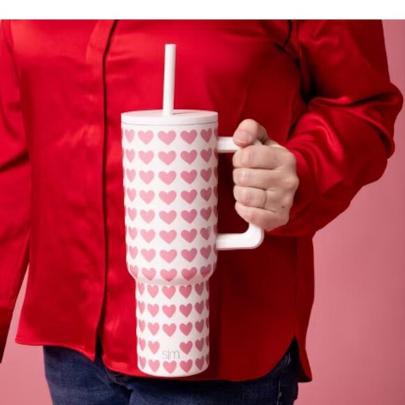 Simple Modern 40oz Pink Hearts on White Straw Tumbler NEW WITH‎ TAG - Picture 2 of 9